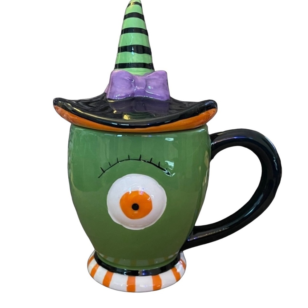 One Eyed Wicked Witch Coffee Mug, Hat Lid, Halloween, Hot Chocolate, Party, Fall